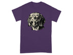 T-shirt with a black and white sketch of a beagle wearing glasses.