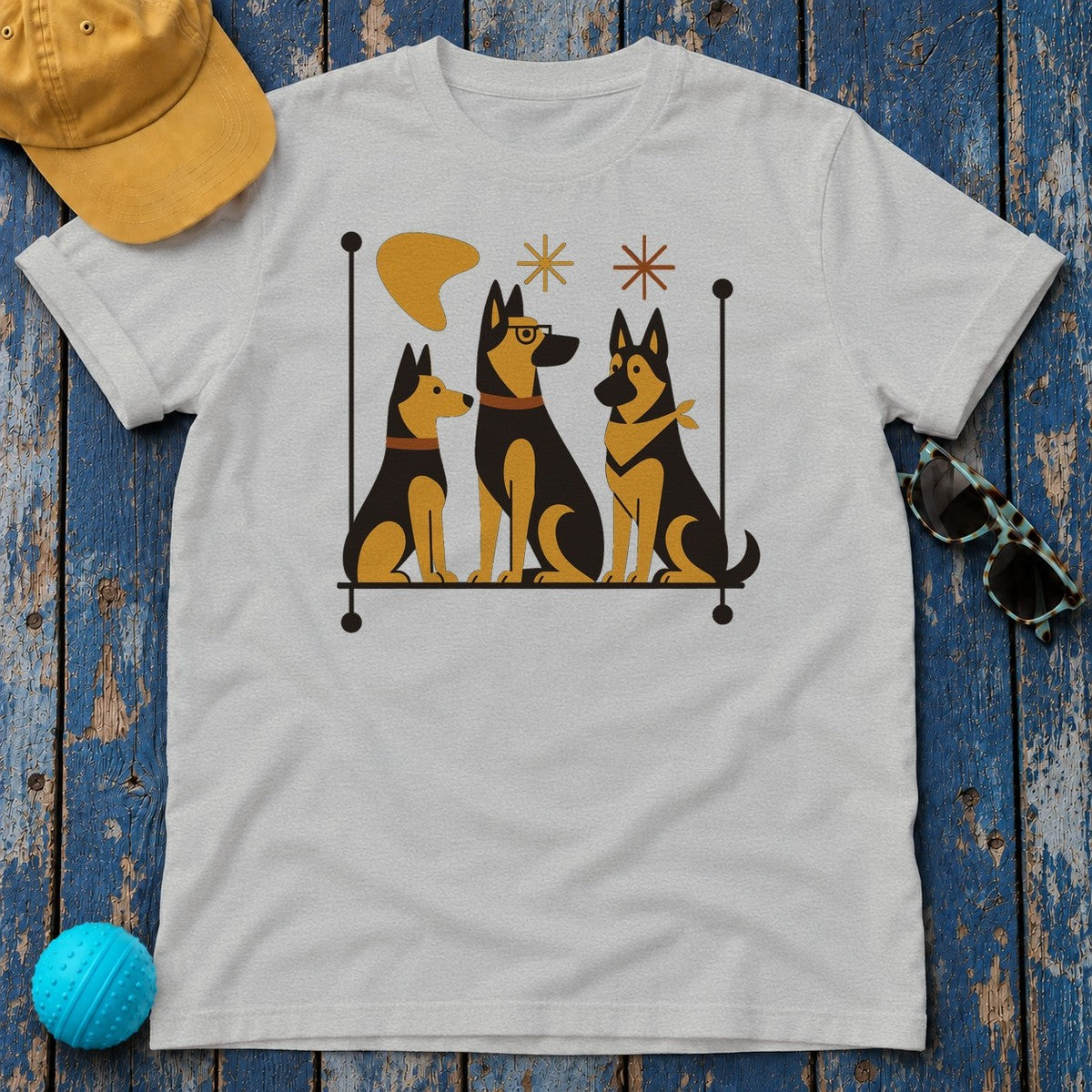Mid-Century Shepherds Art T-Shirt in Sport Grey