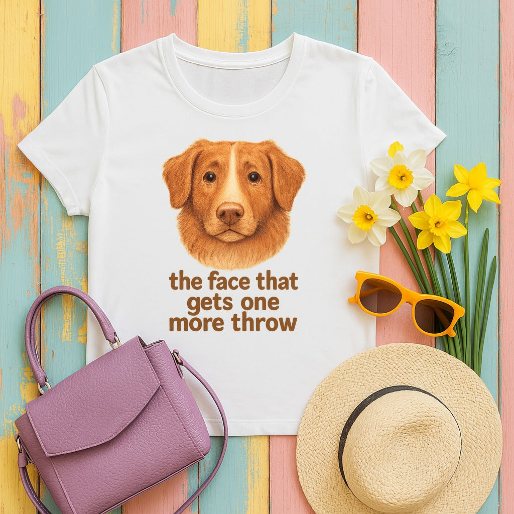 Nova Scotia Duck Tolling Retriever One More Throw Face T-shirt in White