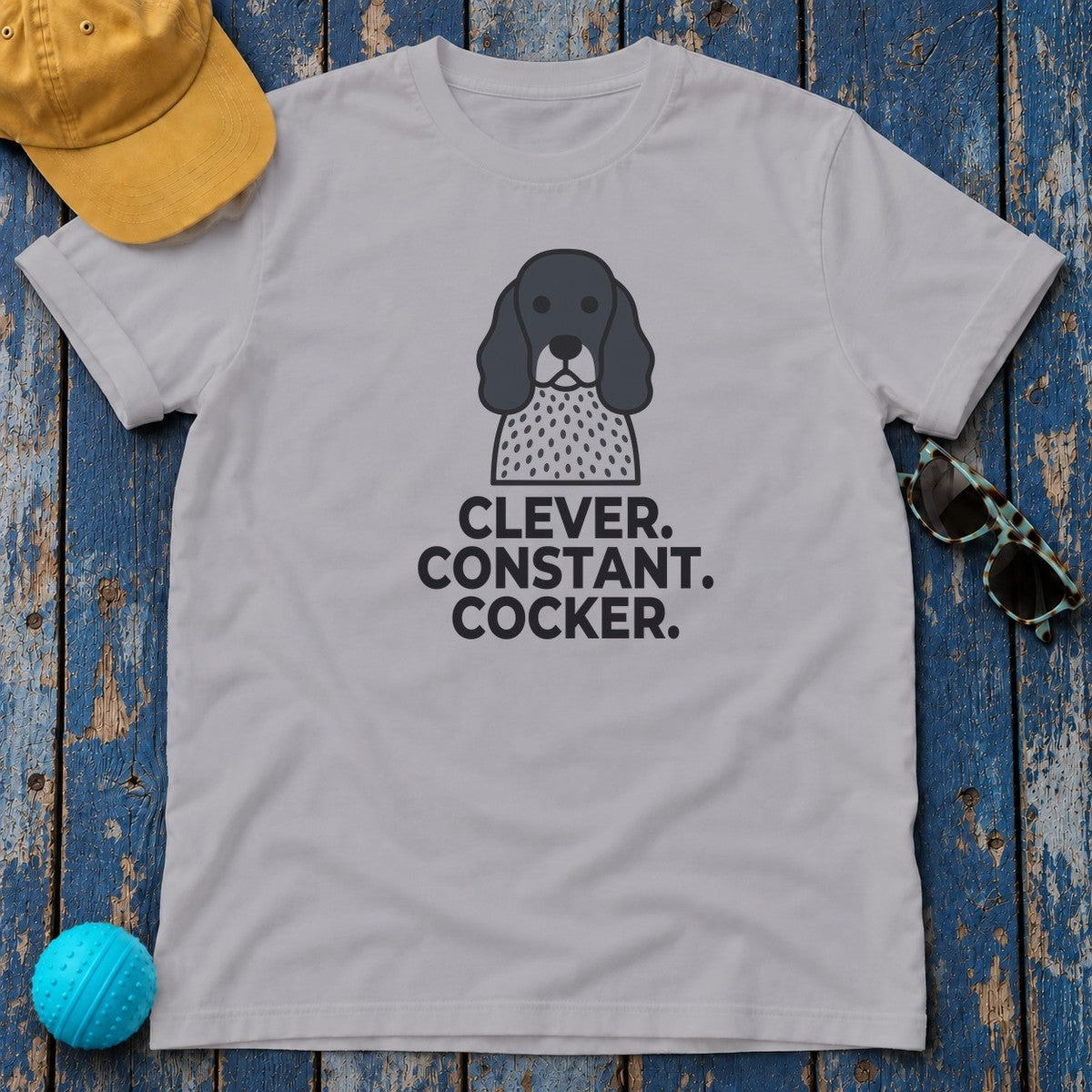 Clever. Constant. Cocker. English Cocker Spaniel T-Shirt in Athletic Heather
