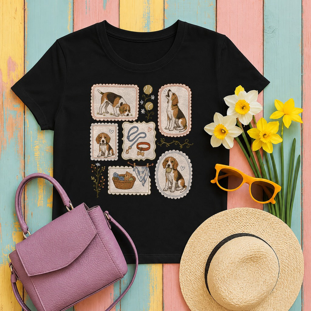 Vintage Beagle Charm T-Shirt in Black