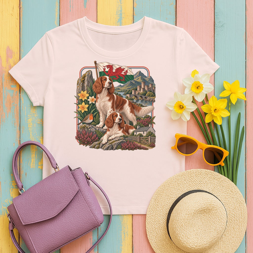 Welsh Springer Spaniel Wales Heritage tee, Soft Pink