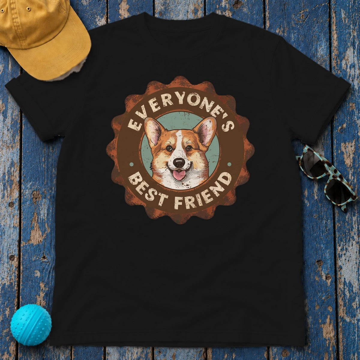 Everyone's Best Friend Corgi Dog With Sign Design T-Shirt in Black