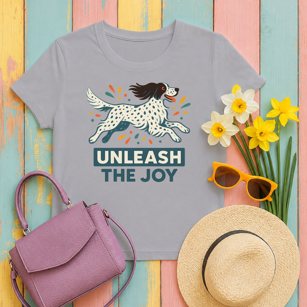 English Setter Unleash the Joy Tee in Athletic Heather