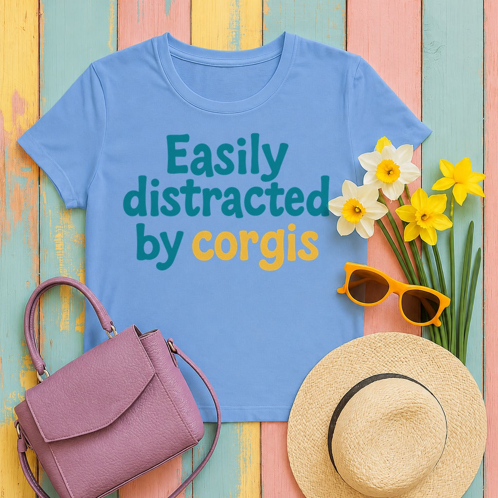 Easily Distracted By Corgis T-Shirt in Carolina Blue