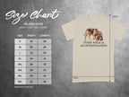 Gildan 5000 Heavy Cotton T-shirt size chart with dog graphic and text "EVERY WALK IS AN INVESTIGATION".
