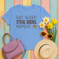 Eat Sleep Steal Socks Repeat Beagle T-Shirt in Carolina Blue