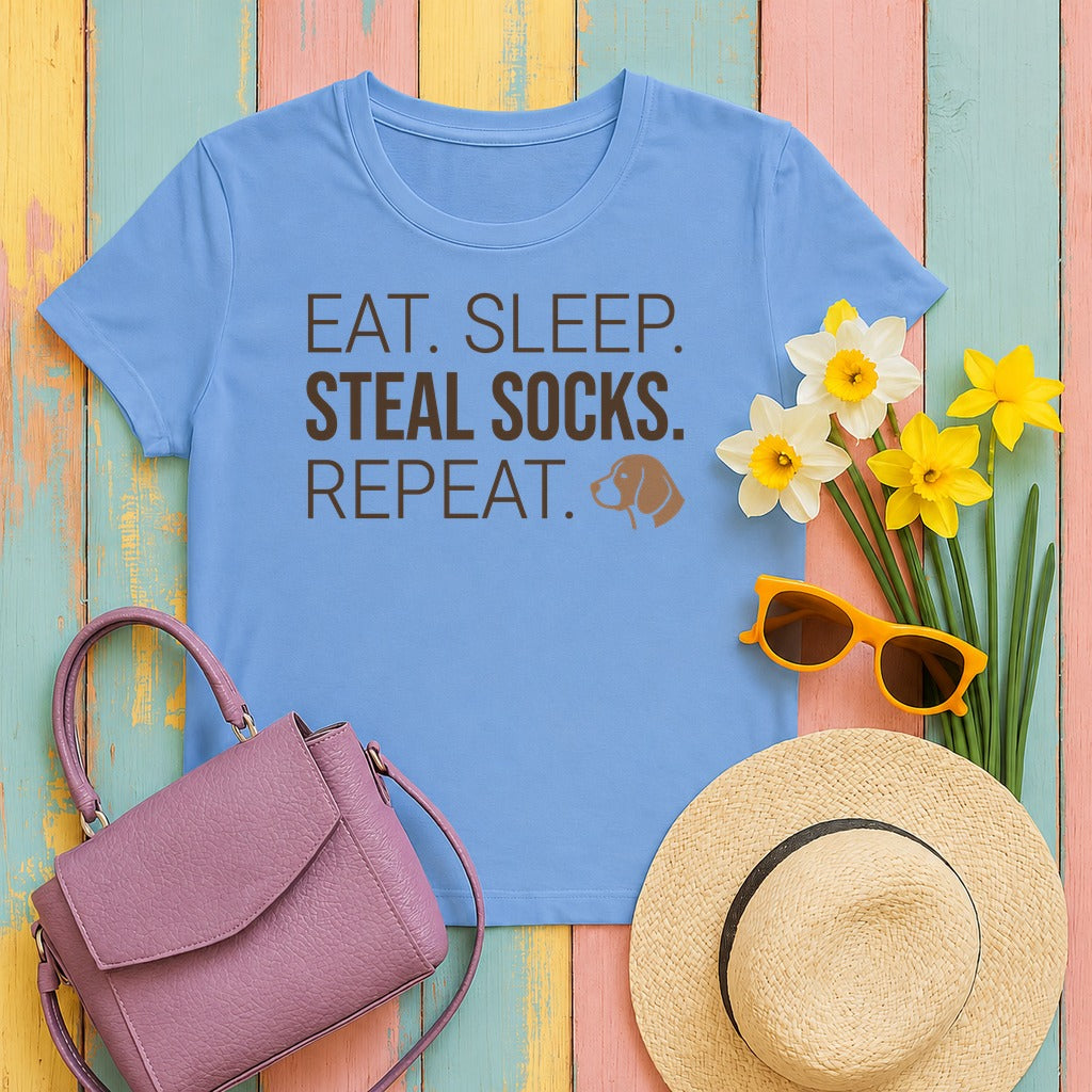 Eat Sleep Steal Socks Repeat Beagle T-Shirt in Carolina Blue