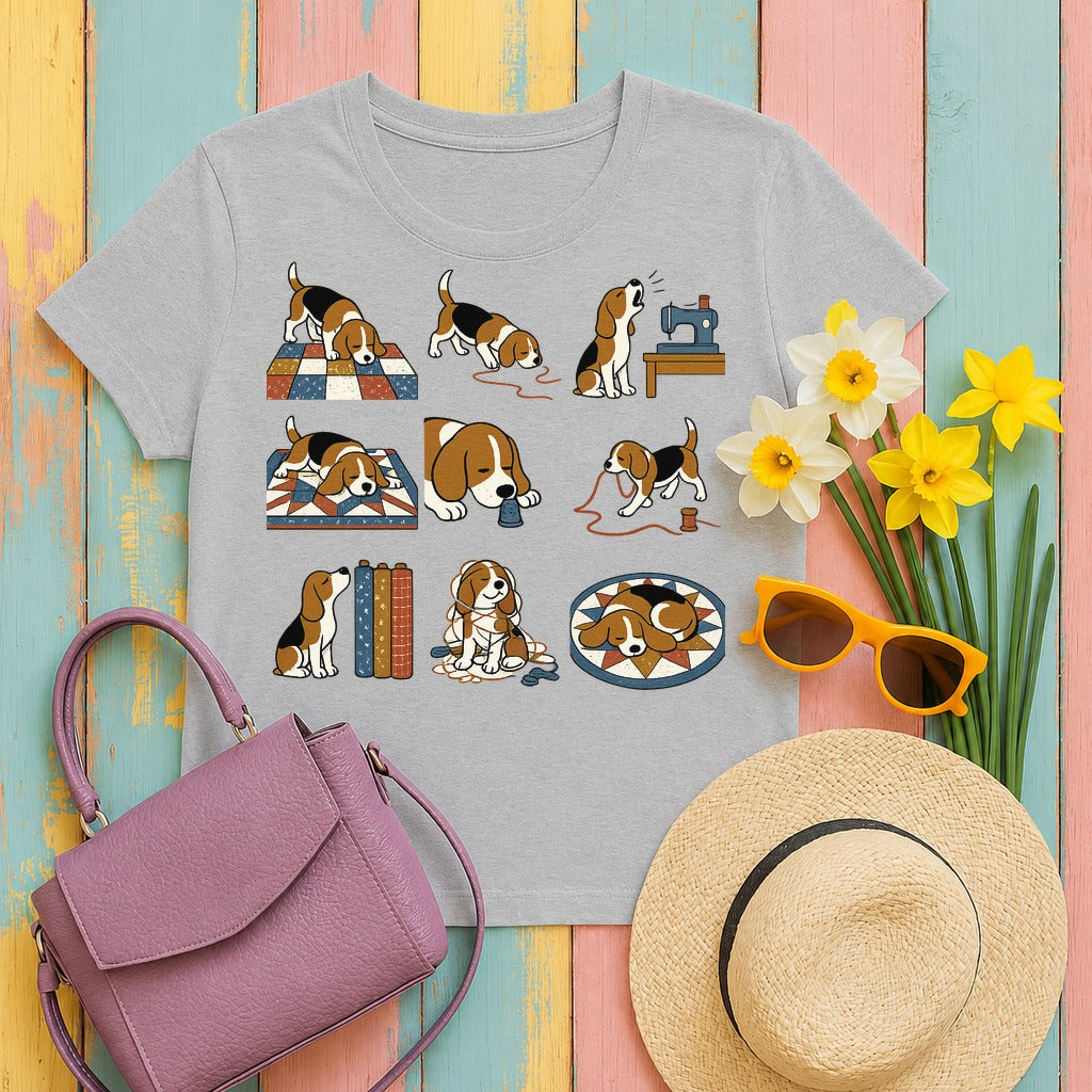 w2hero mischievous-beagle-quilting-t-shirt tee flat lay hero v8