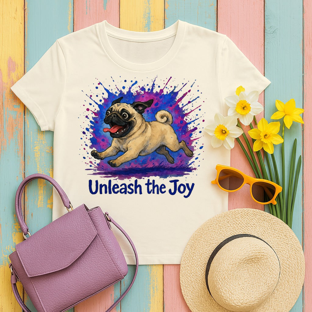 Joyful Pug Splash T-Shirt in Natural