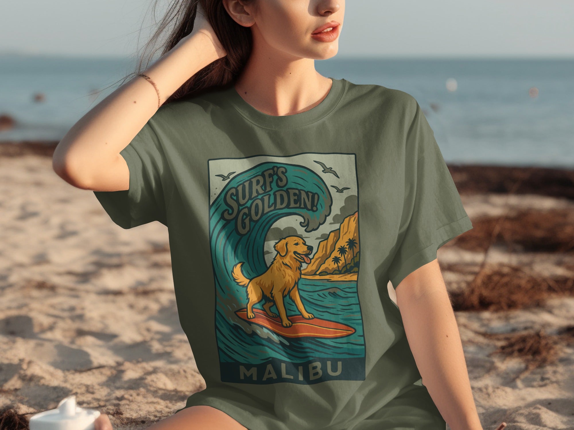 Surf's Golden Malibu Graphic Beachwear T-Shirt