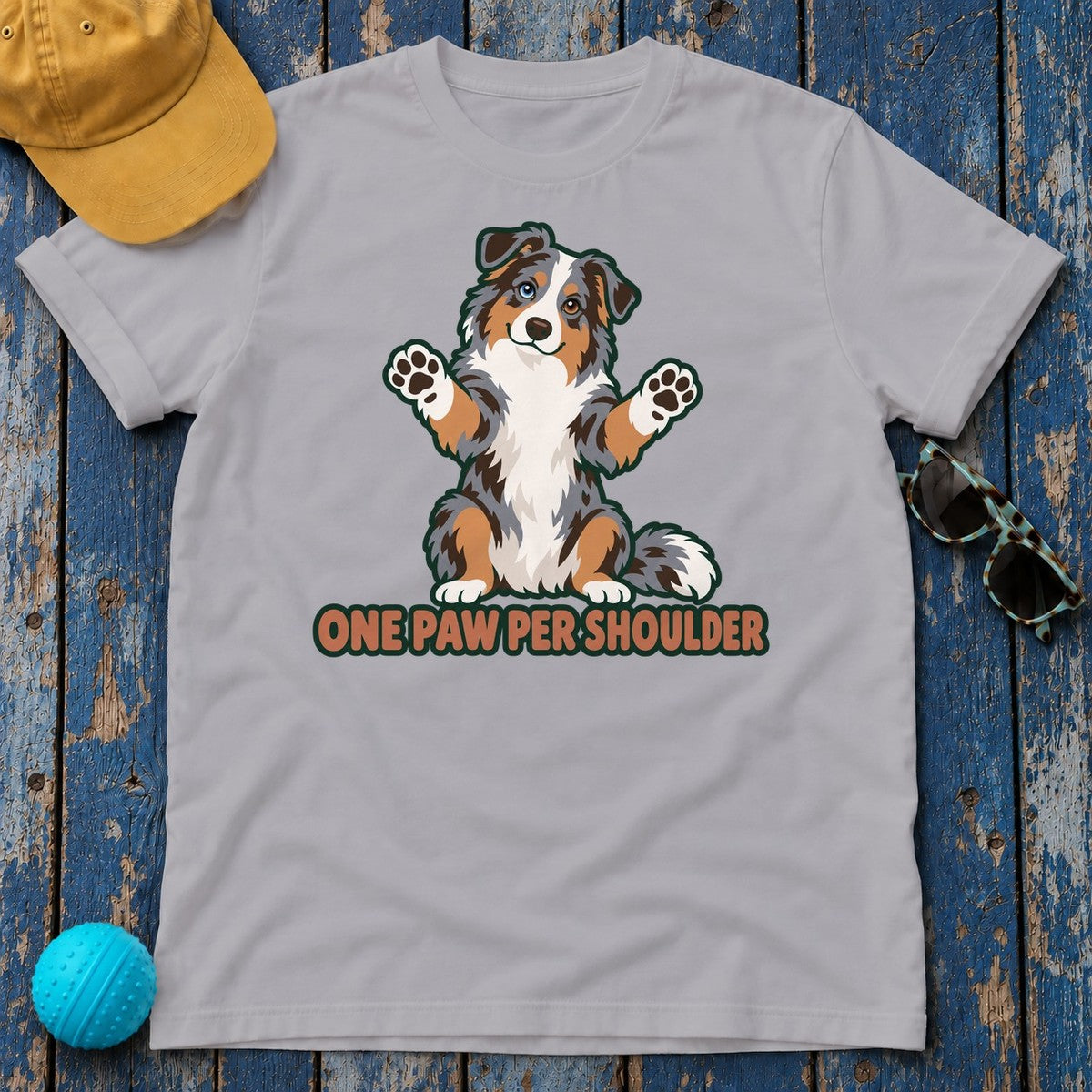 One Paw Per Shoulder Australian Shepherd T-Shirt in Athletic Heather