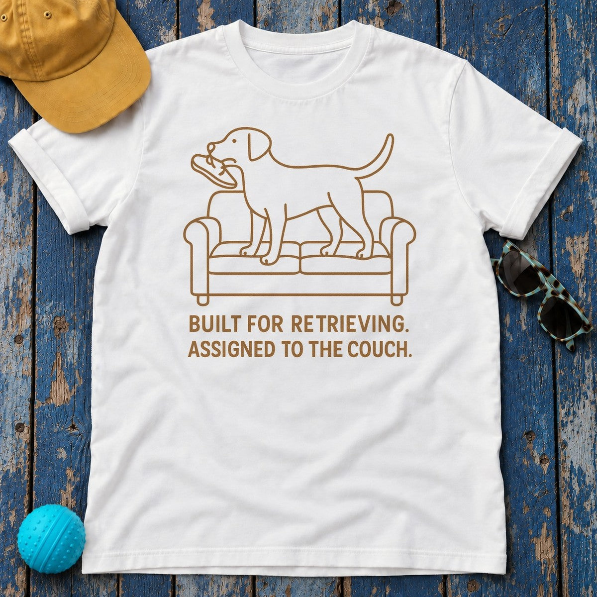 Yellow Lab Built For Retrieving Tee in White