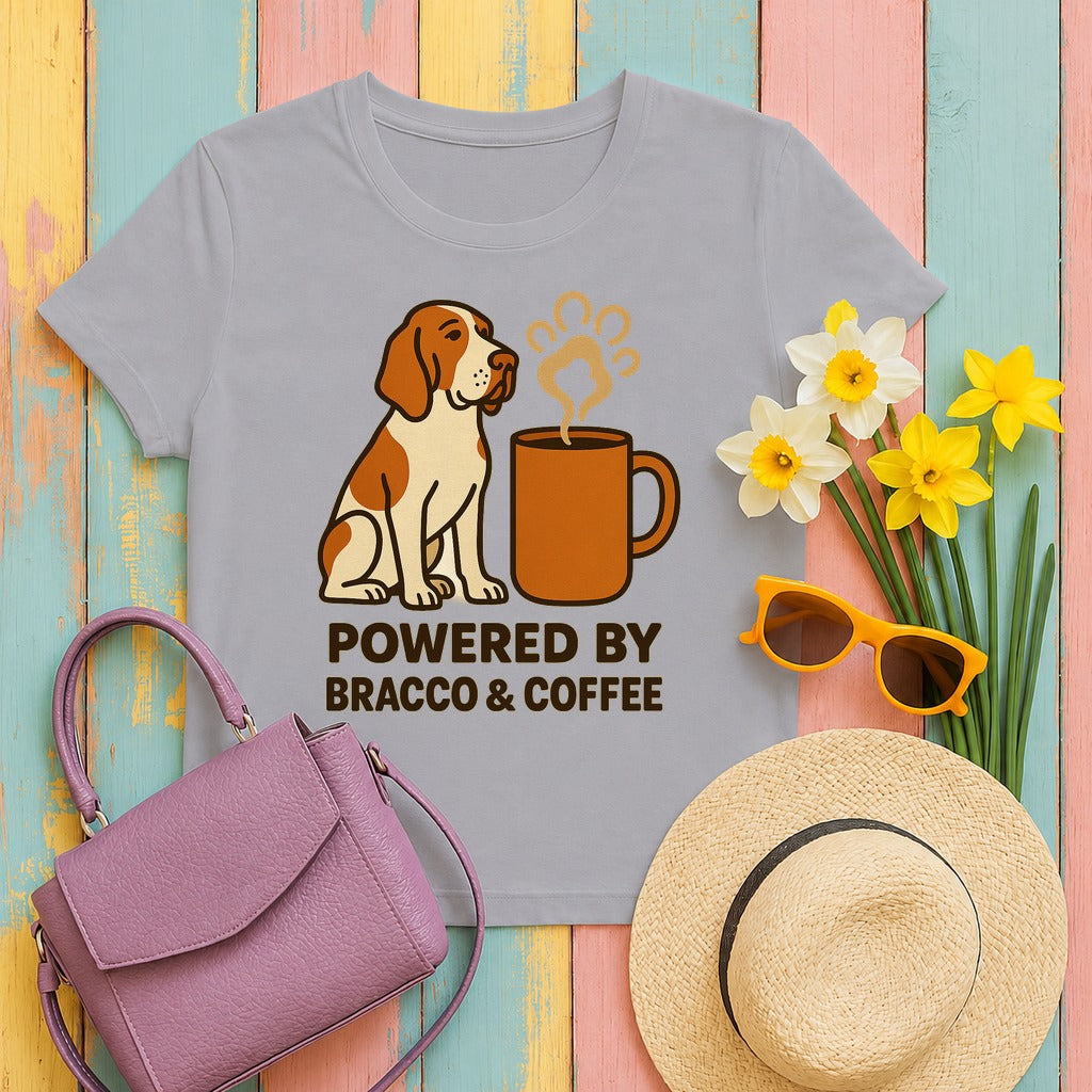 Powered by Bracco & Coffee Tee in Athletic Heather