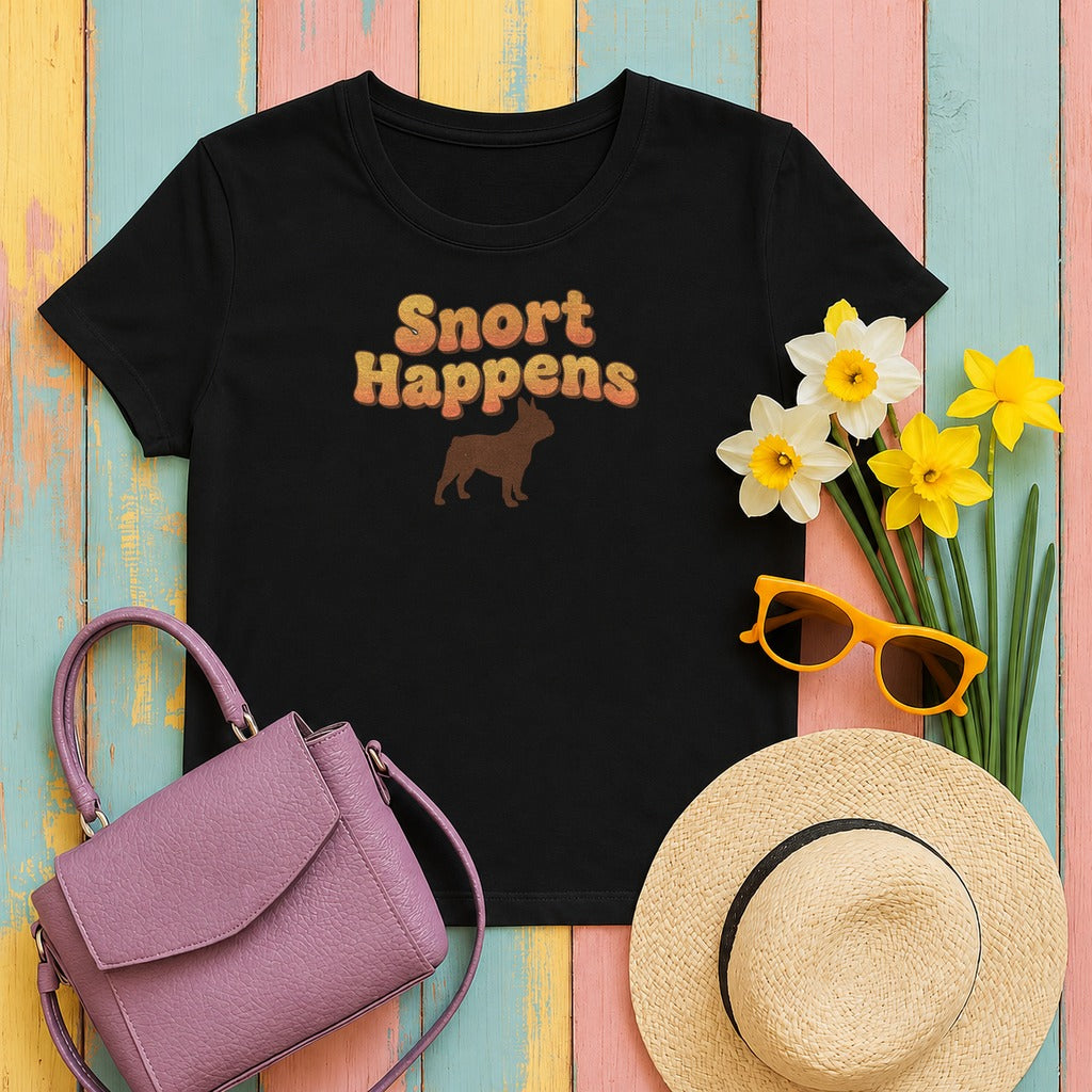 Snort Happens Funny French Bulldog T-Shirt in Black