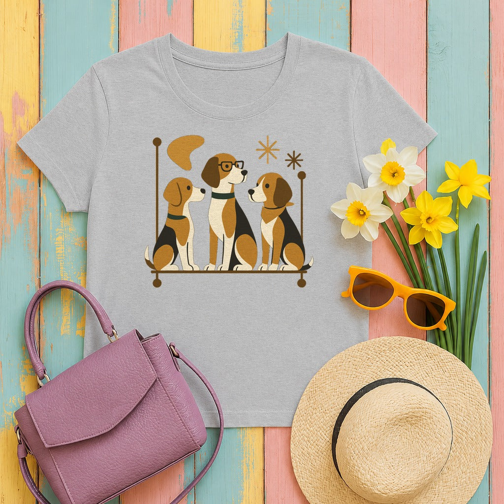 Mid-Century Beagle Trio T-shirt in Sport Grey