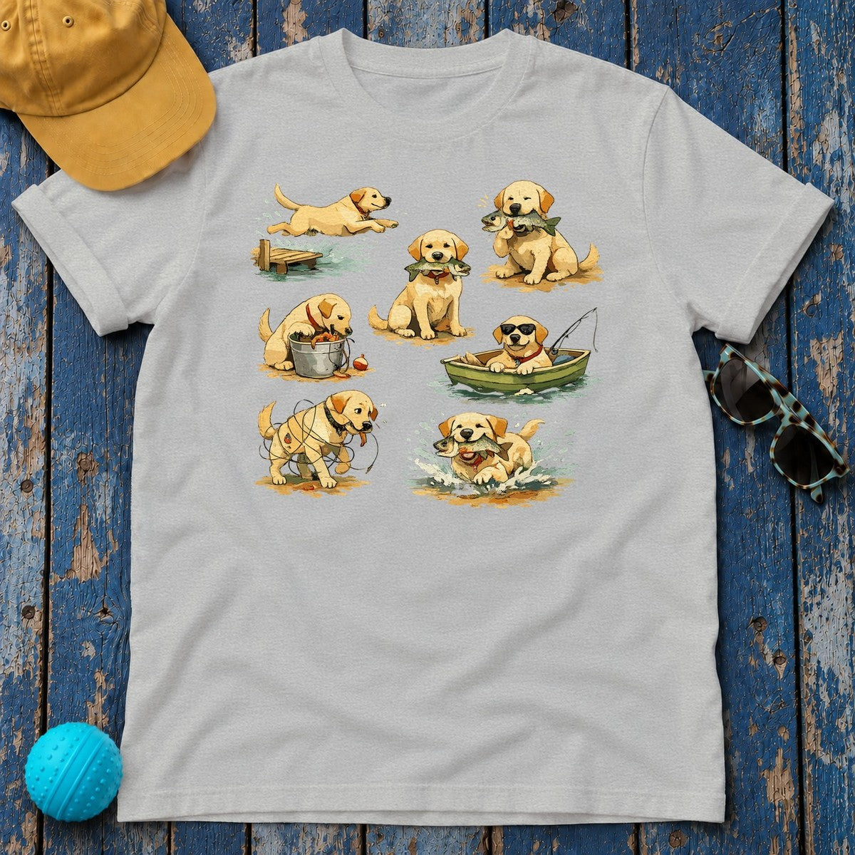 Happy Lab Angler Watercolor T-Shirt in Sport Grey