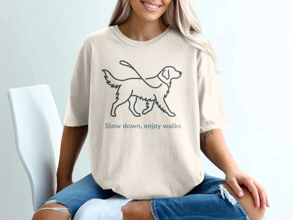 Slow down enjoy walks graphic tee for dog lovers