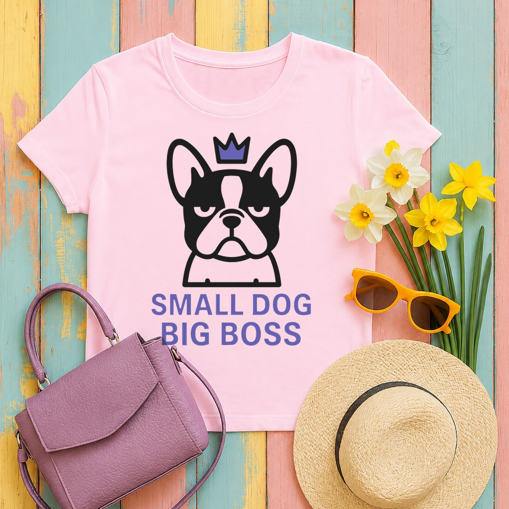 Small Dog Big Boss Boston Terrier T-Shirt in Light Pink