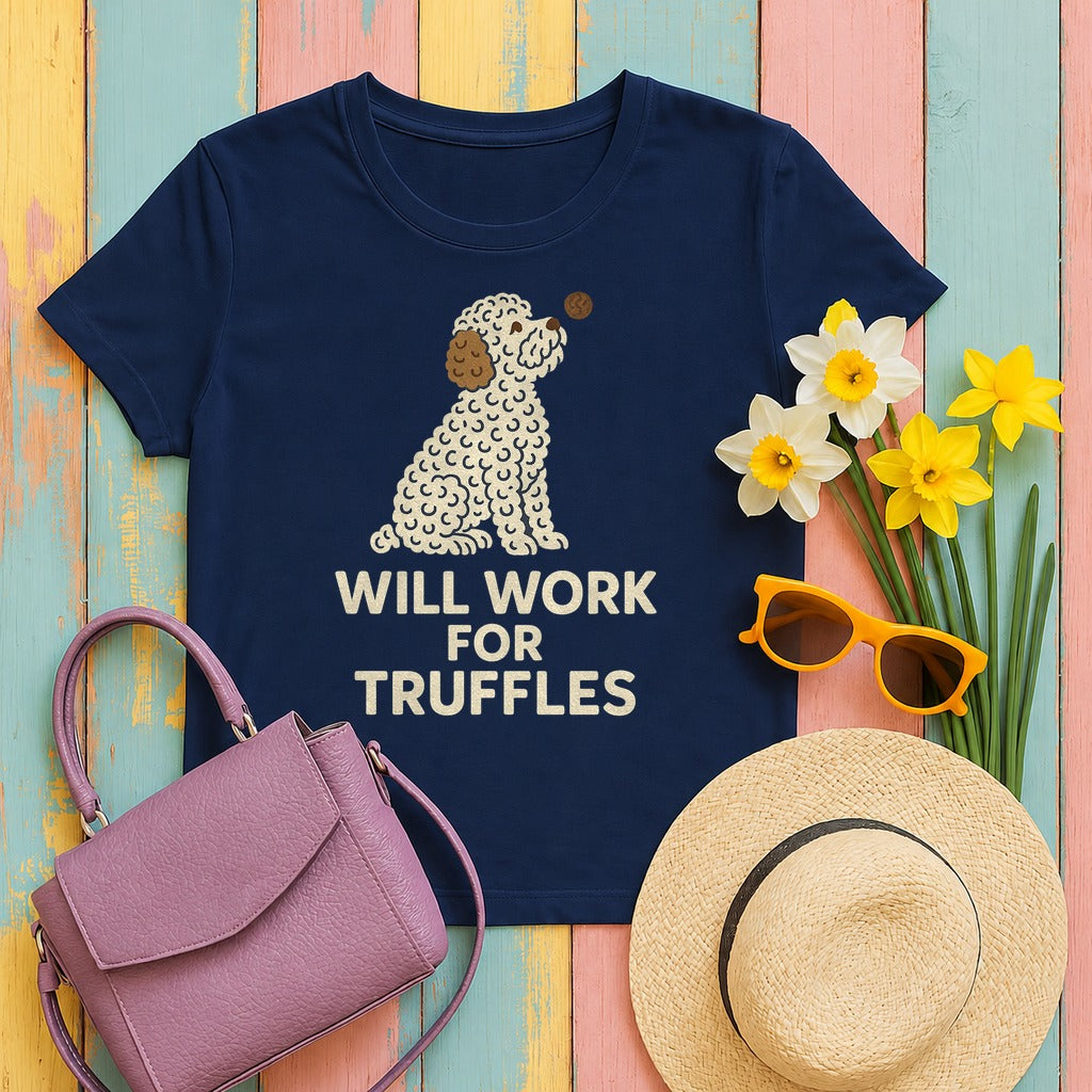 Lagotto Will Work for Truffles Tee in Navy