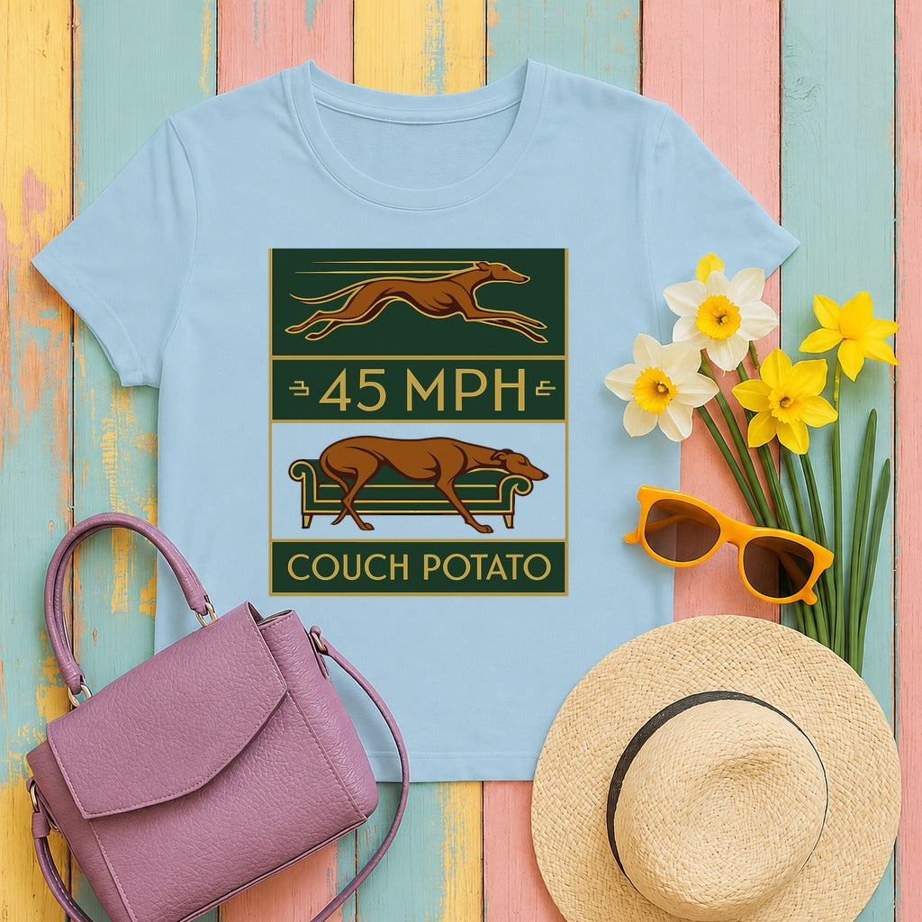 Greyhound 45 MPH Couch Potato Tee in Light Blue