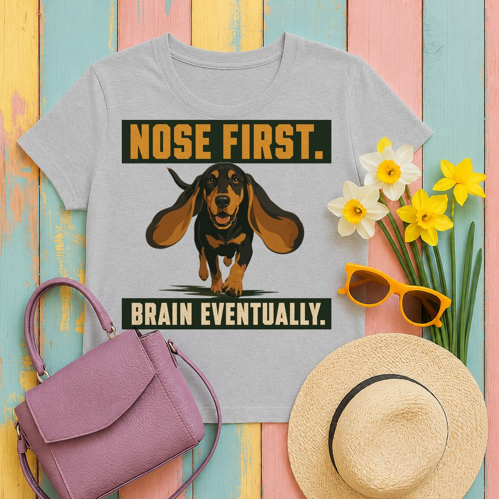 Nose First Coonhound T-Shirt in Sport Grey