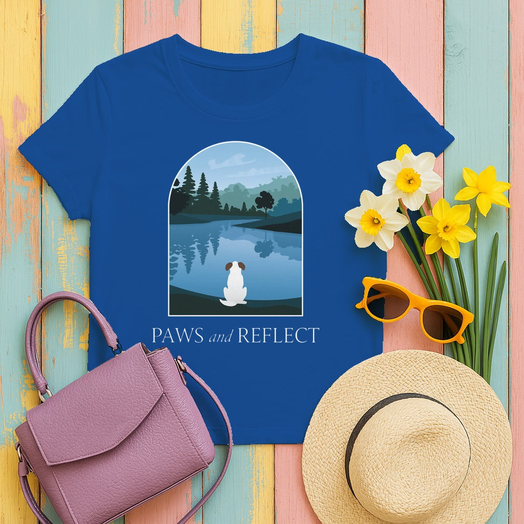 Paws and Reflect White Dog T-Shirt in Royal