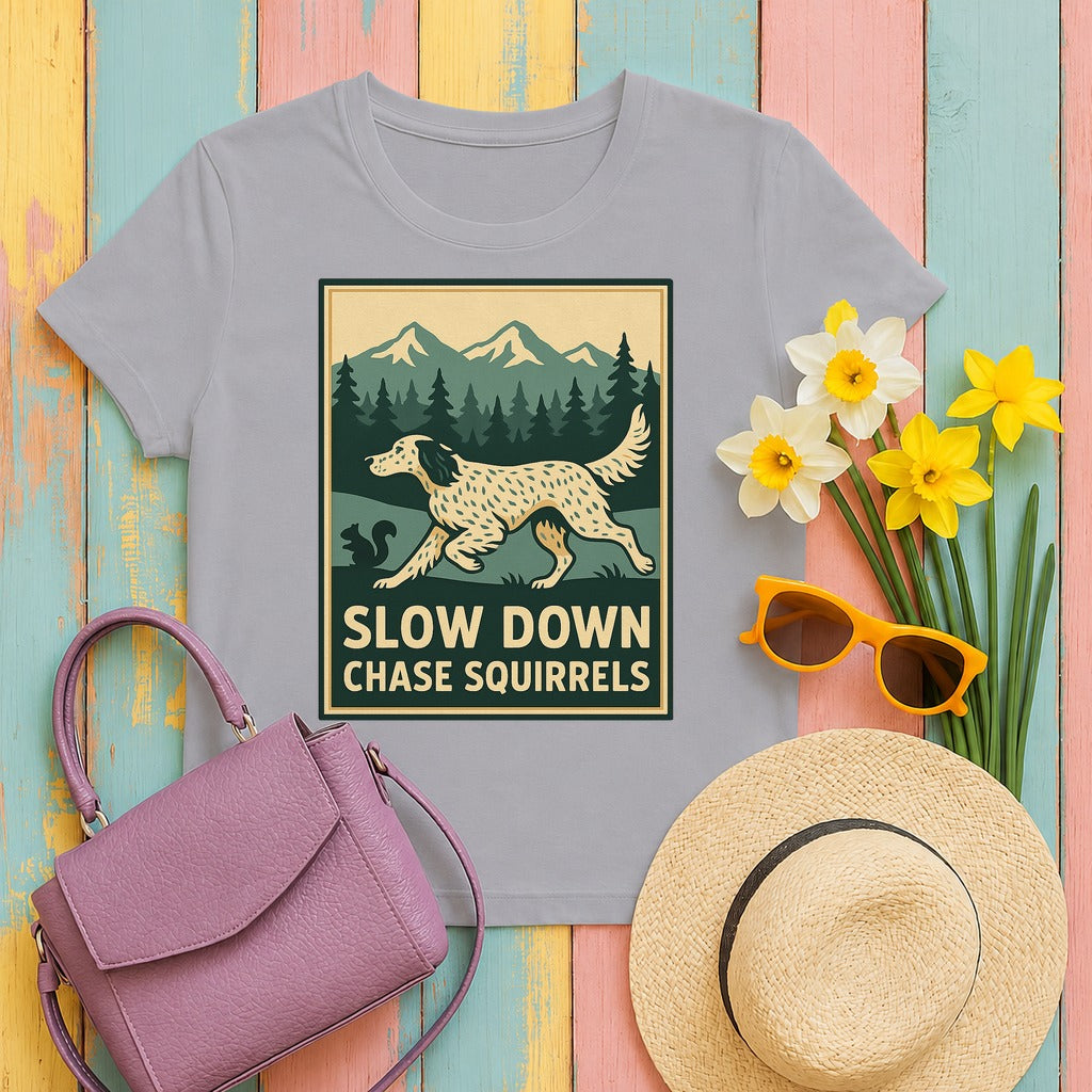 English Setter Chase Squirrels Tee in Athletic Heather