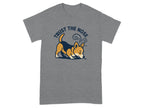Grey t-shirt with graphic of corgi sniffing ground and text "TRUST THE NOSE."