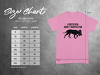 Gildan 5000 t-shirt size chart with "Certified Sniff Inspector" graphic.