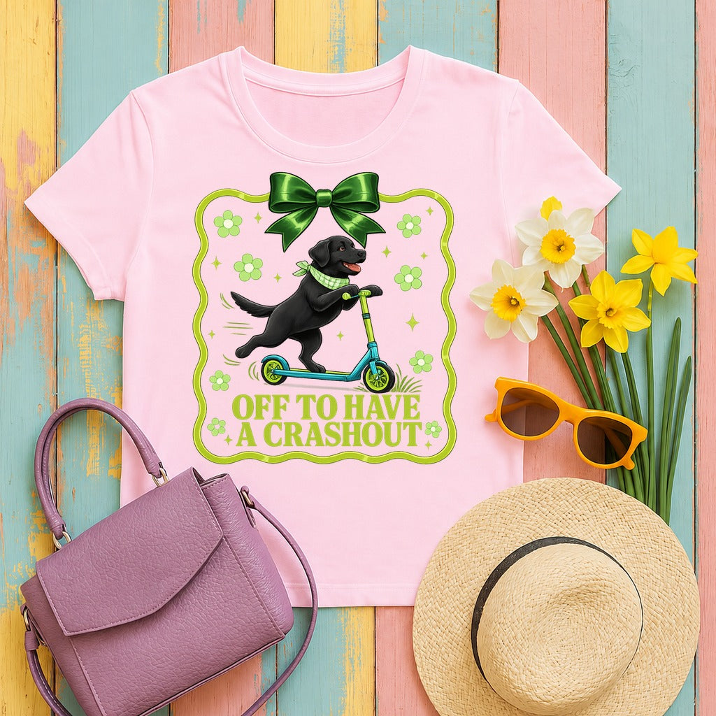Whimsical Labrador Crashout T-Shirt in Light Pink