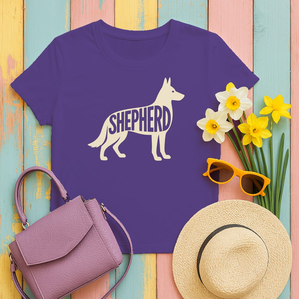 Elegant German Shepherd Silhouette T-Shirt in Lilac