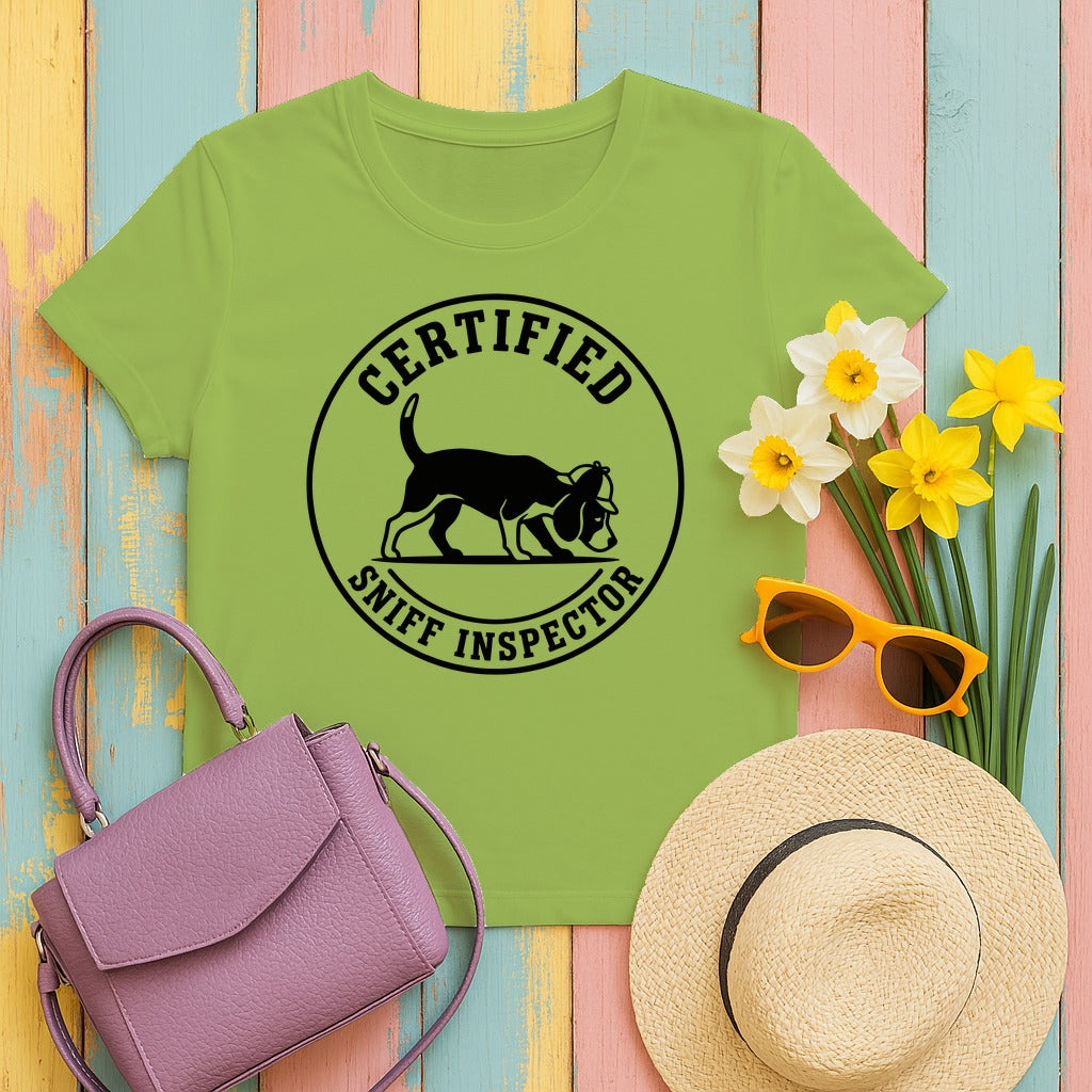 Certified Sniff Inspector Beagle T-Shirt in Kiwi