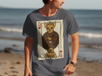 T-shirt design featuring a Queen of Hearts playing card with a chihuahua in royal attire.
