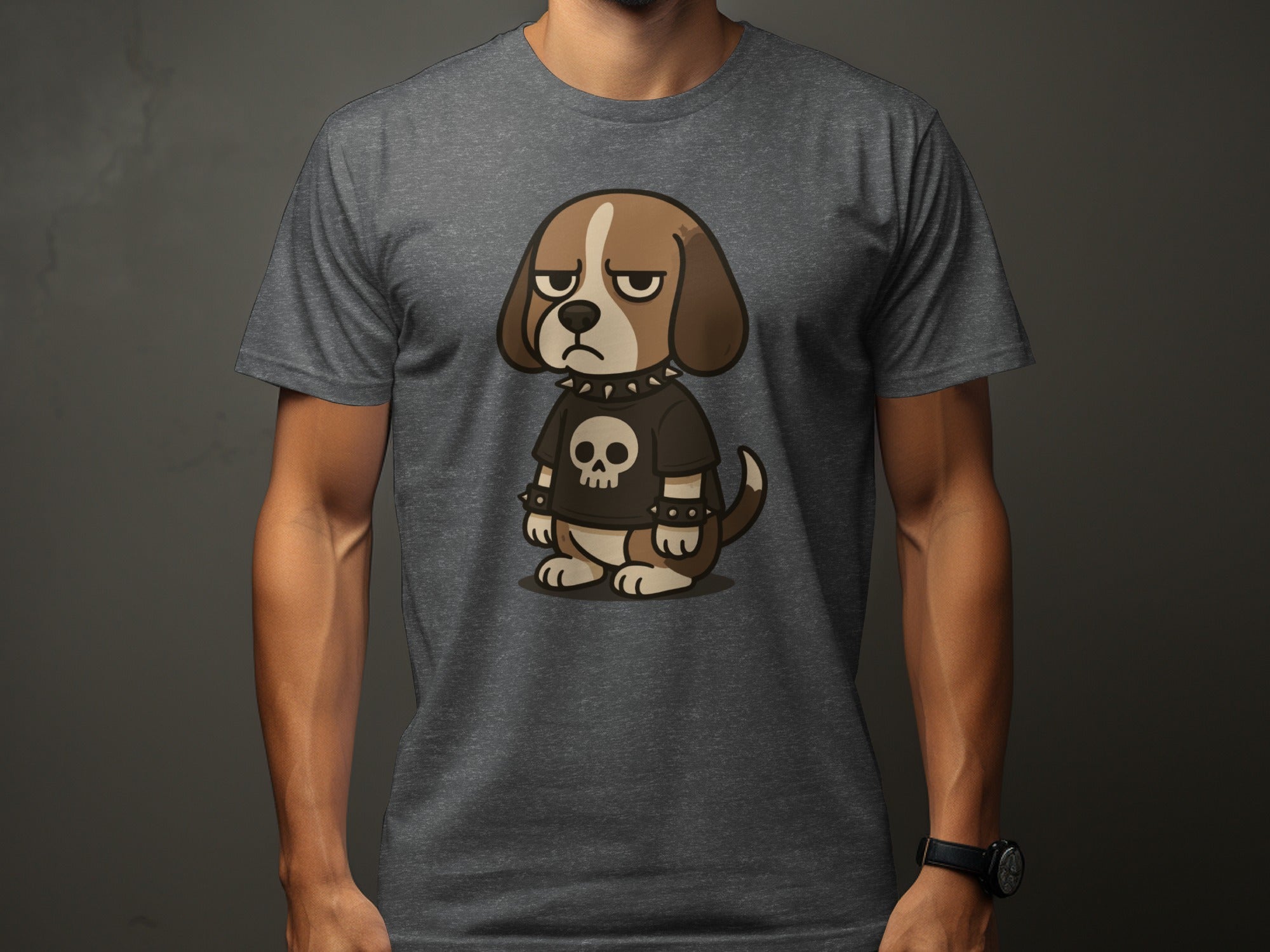 Grumpy Cartoon Dog Wearing Skull T-Shirt design