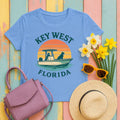 Key West Florida Retro Golden Retriever T-Shirt in Carolina Blue