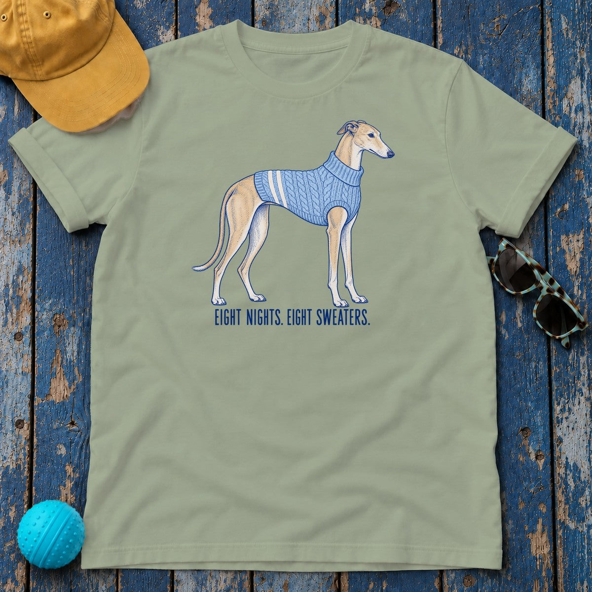 Eight Nights Eight Sweaters Greyhound T-Shirt in Sage - flat lay