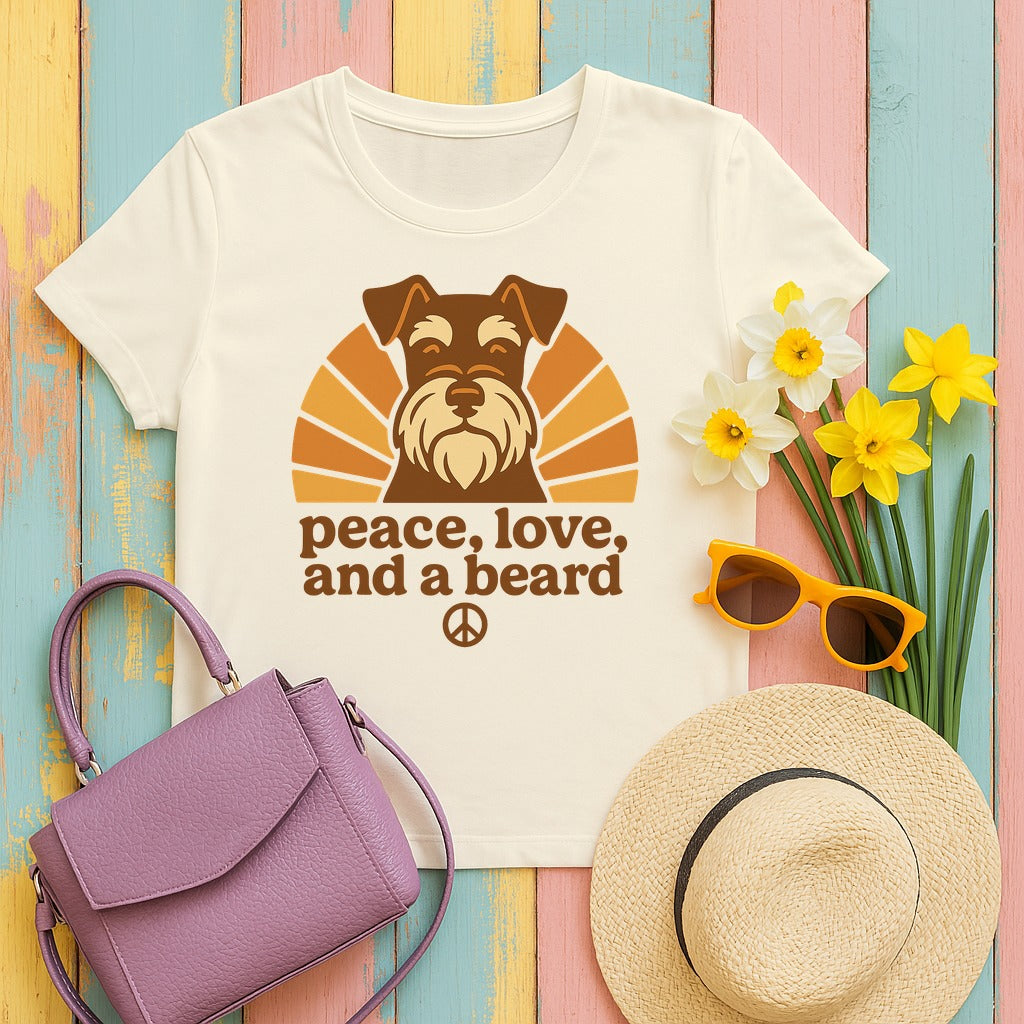 Peace Love and a Beard Schnauzer T-Shirt in Natural