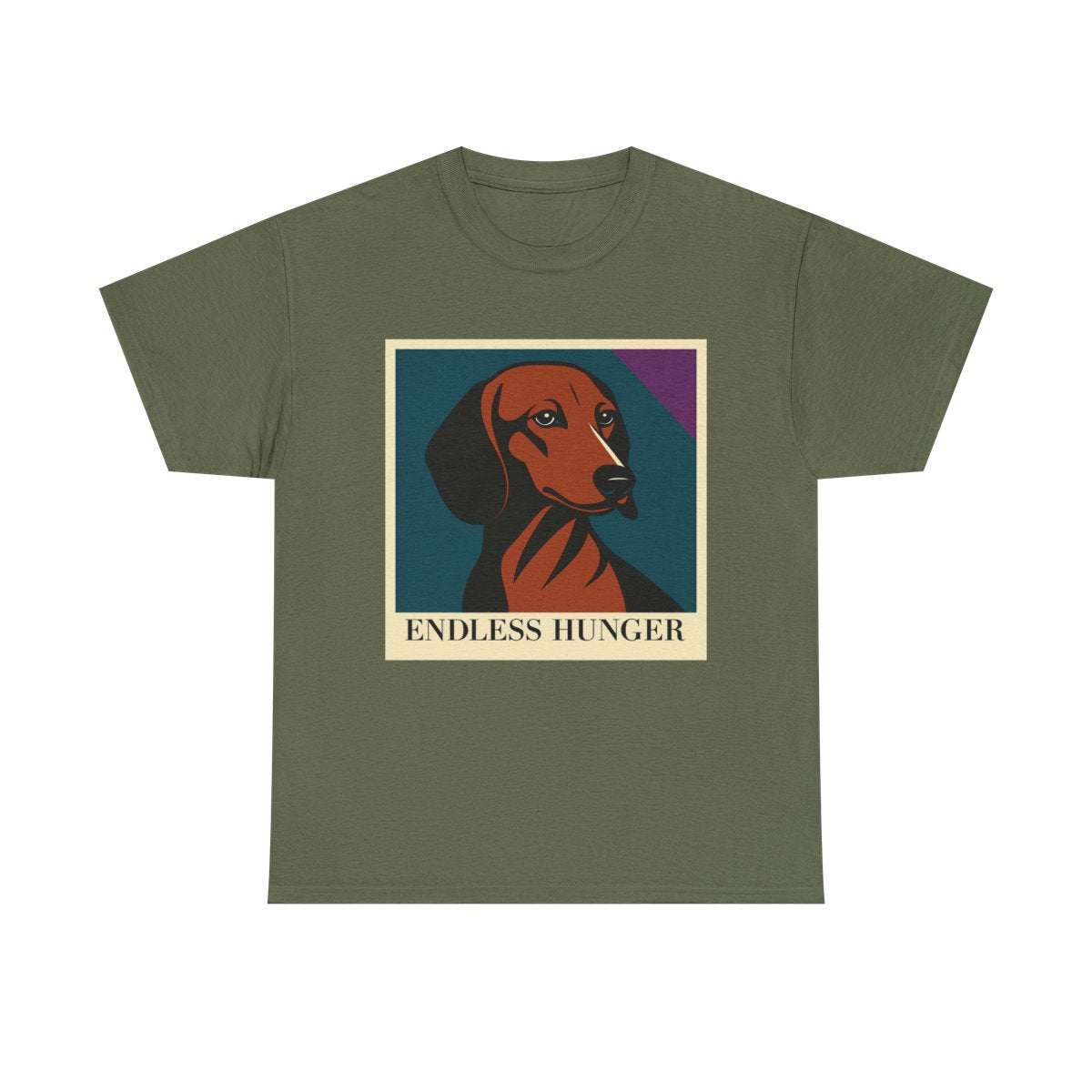 Endless Hunger Dachshund Art t-shirt, Military Green
