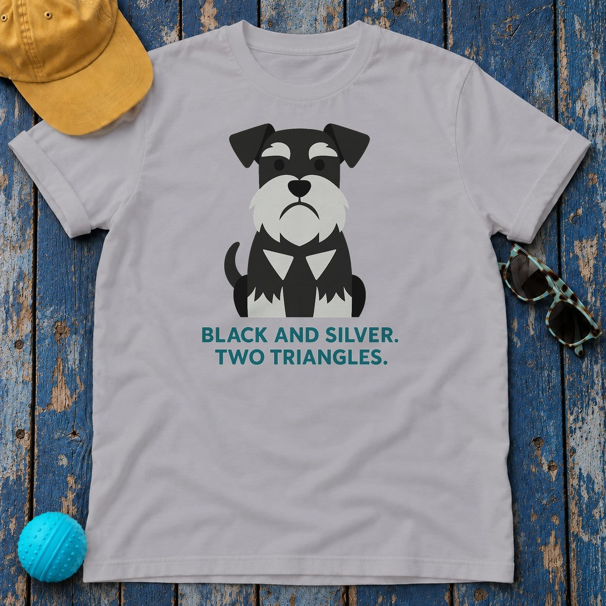 Black And Silver Two Triangles Miniature Schnauzer T-Shirt in Athletic Heather