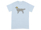 Light blue t-shirt with golden retriever silhouette made of text.