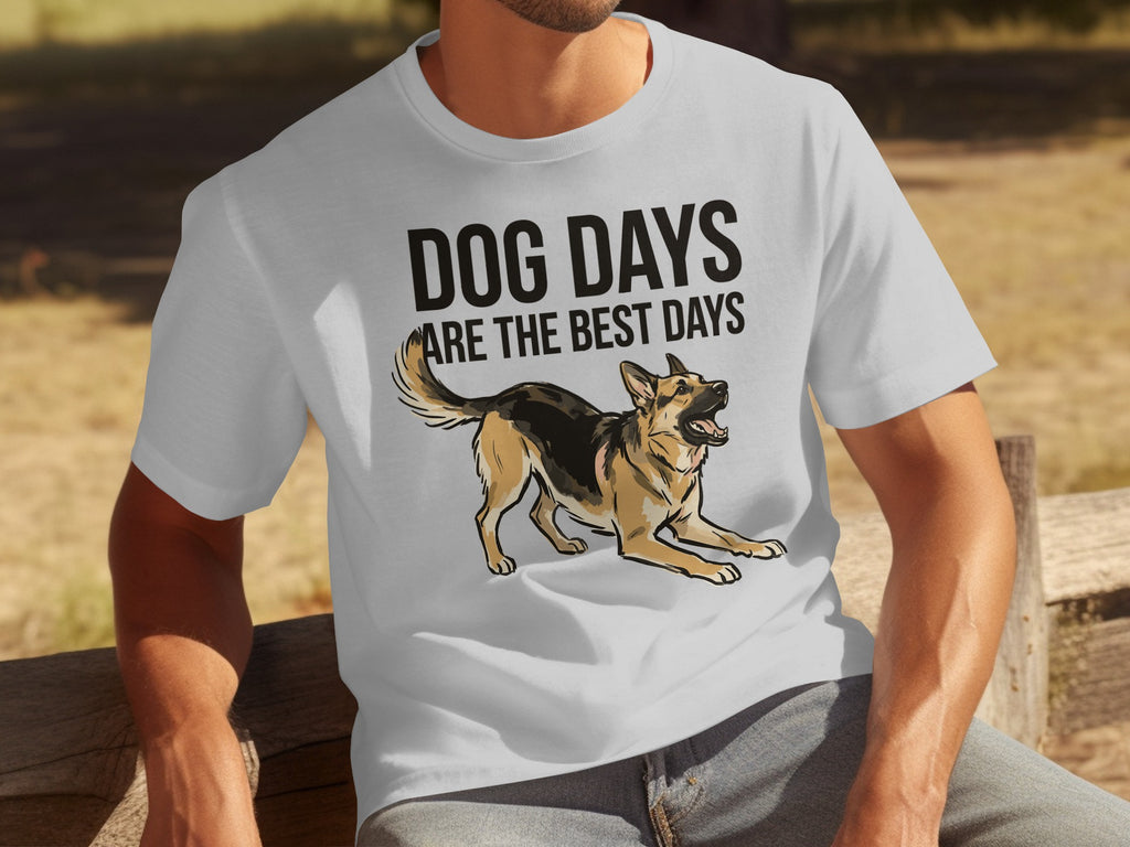 T-shirt with "Dog Days Are The Best Days" text and German Shepherd graphic.