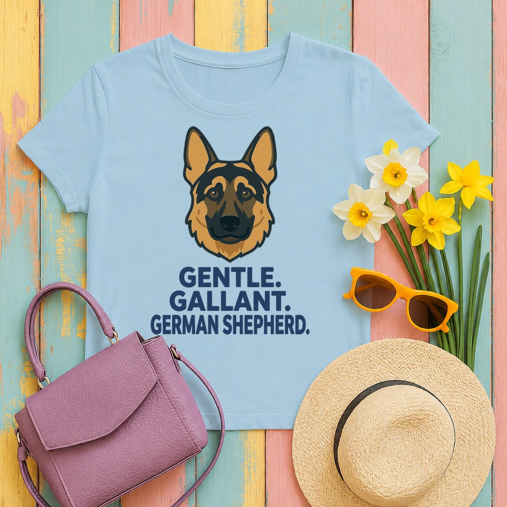 Gentle. Gallant. German Shepherd. T-shirt. in Light Blue