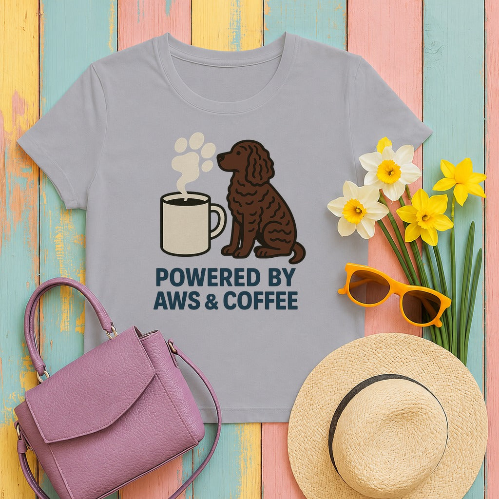 American Water Spaniel Powered By AWS And Coffee Tee in Athletic Heather