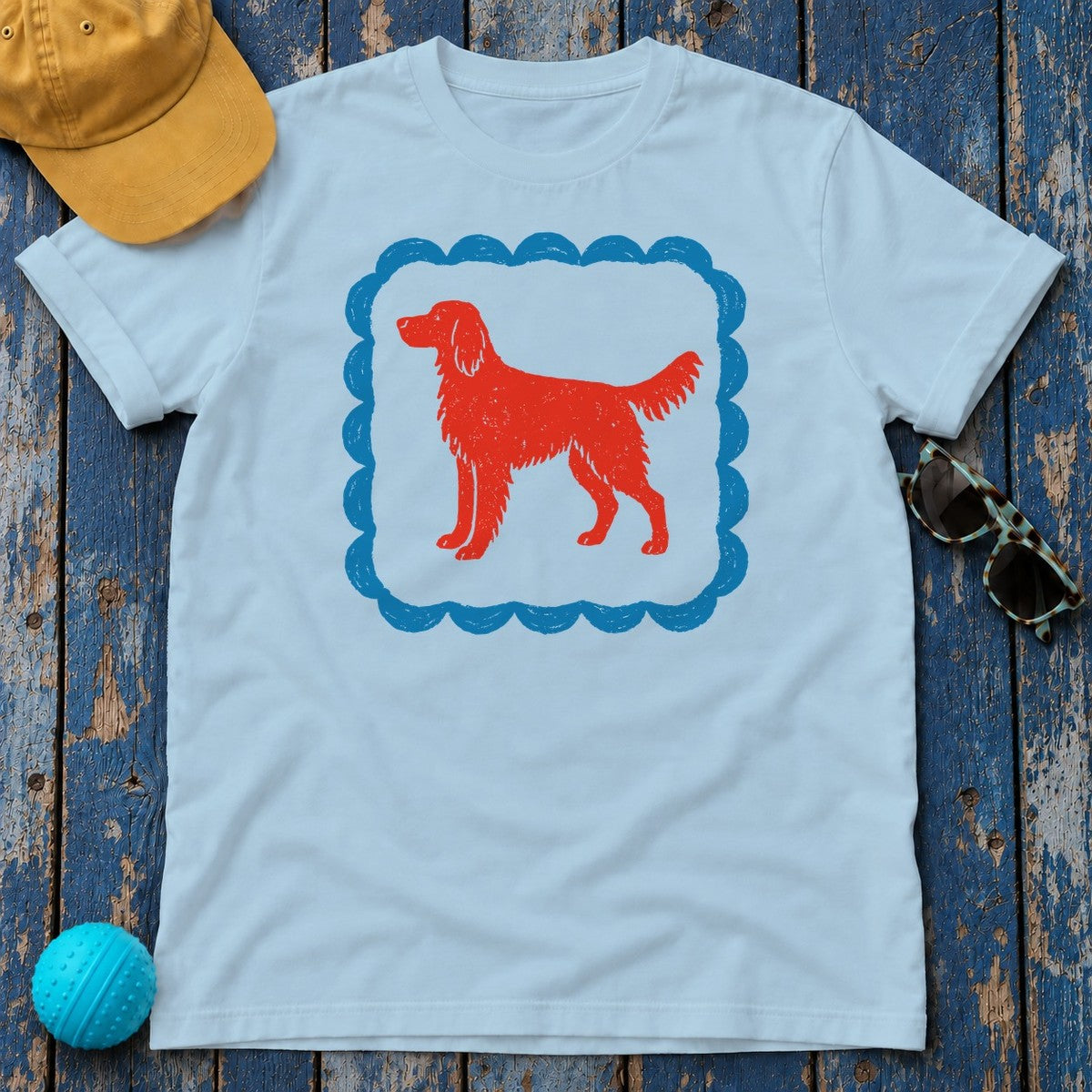 A Red Gordon Setter in Blue Frame Graphic T-Shirt in Light Blue