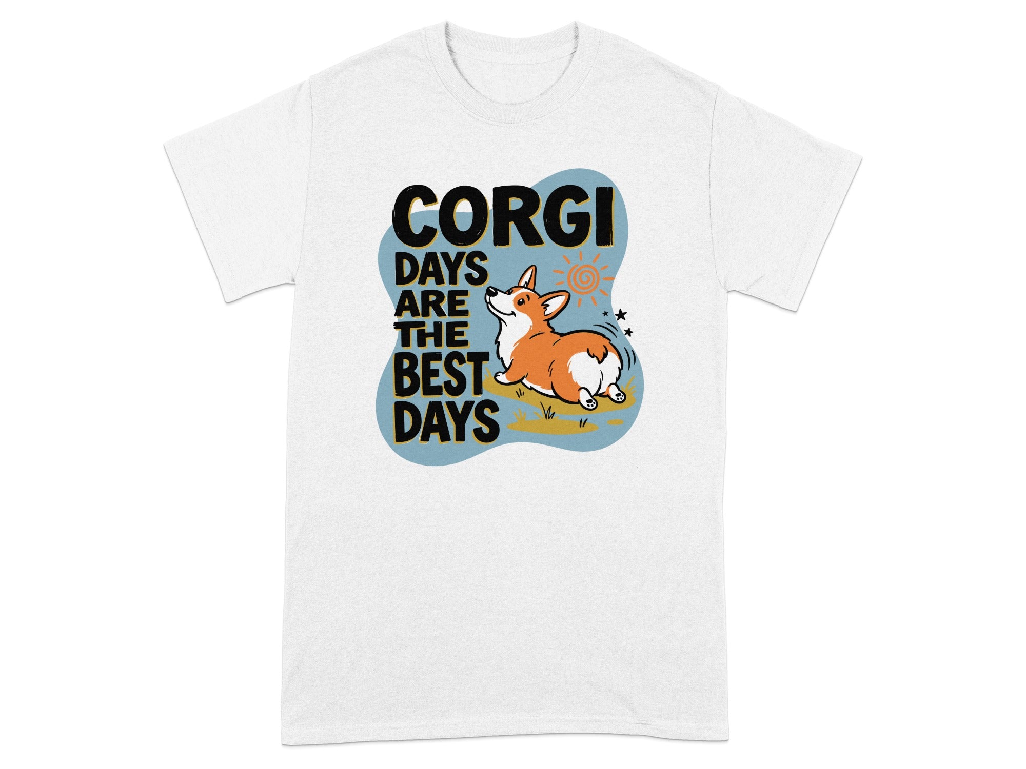 Corgi days are the best days text with a sleeping corgi.