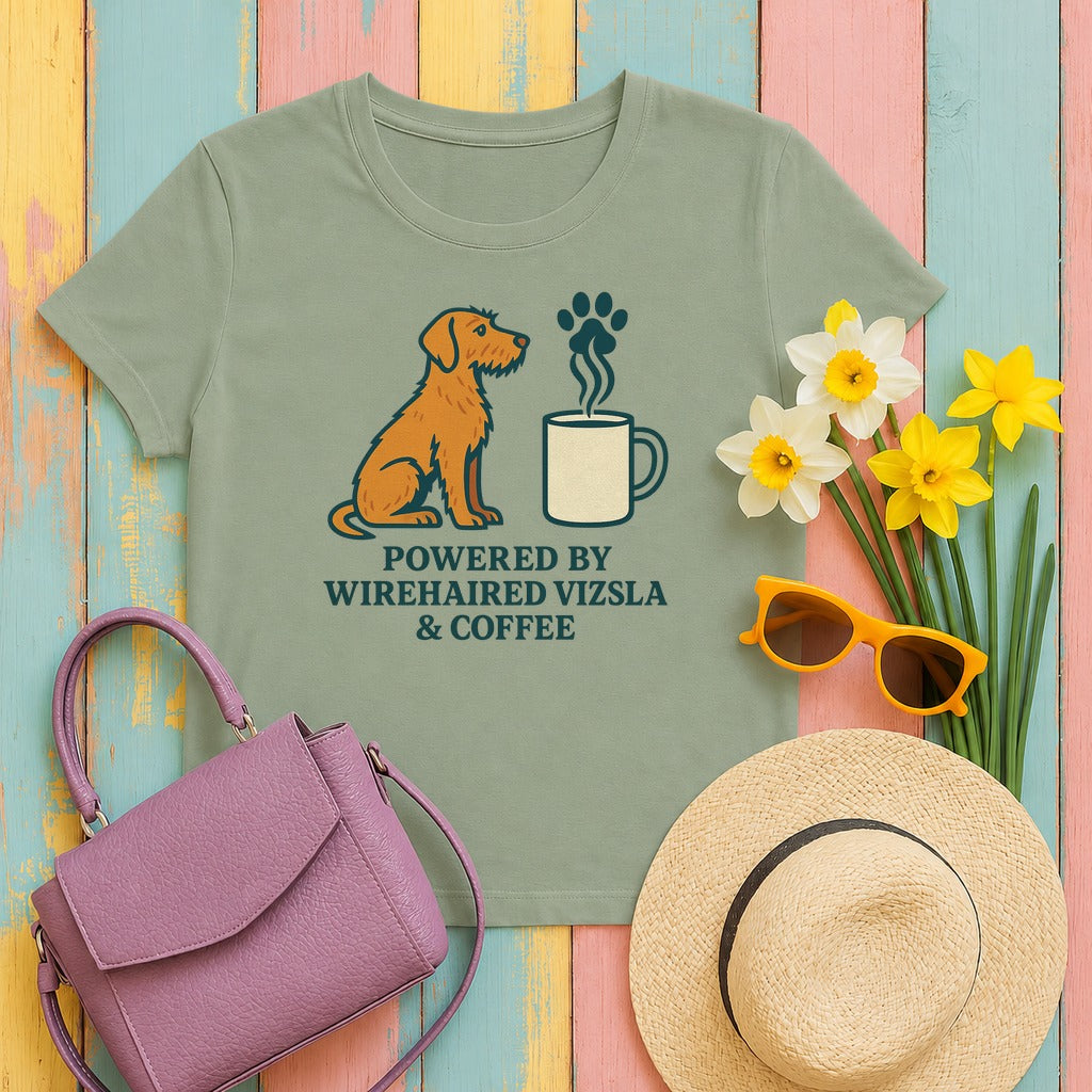 Powered by Wirehaired Vizsla & Coffee Tee in Sage