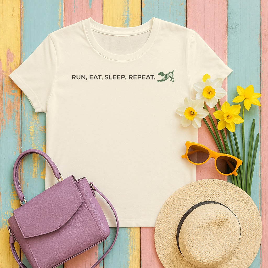 Run, Eat, Sleep, Repeat. Dog Life T-Shirt in Natural