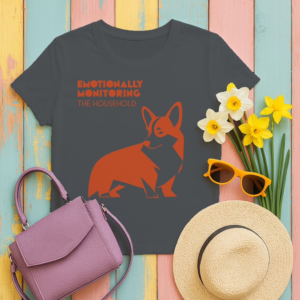 Emotionally Monitoring Corgi T-Shirt in Charcoal