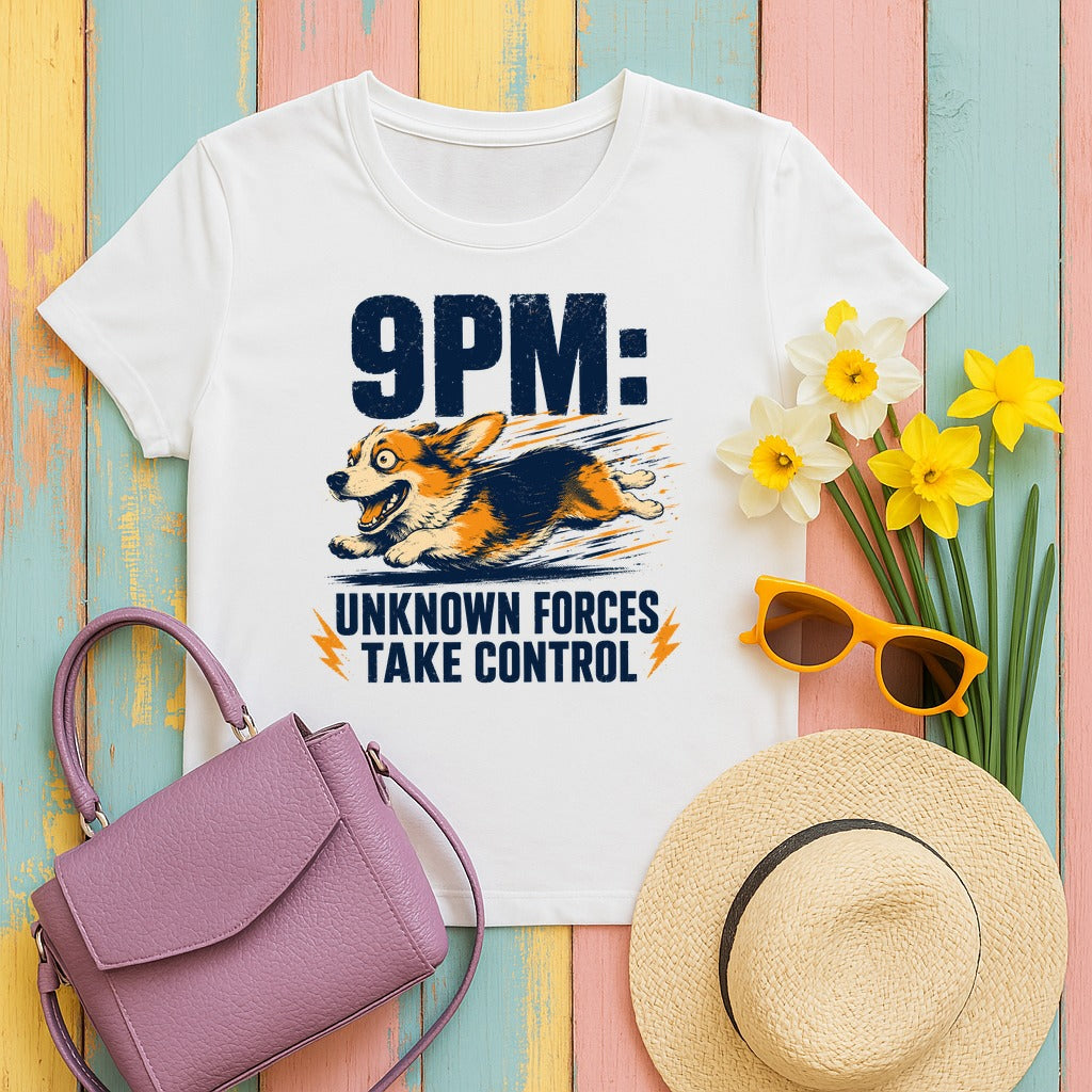 9PM Corgi Zoomies  T-Shirt in White
